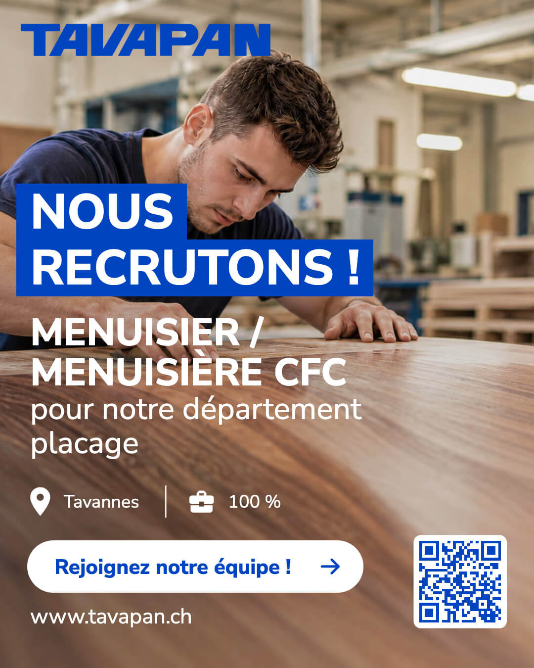 menuisier / menuisière CFC – pour notre département placage – Tavannes, 100 %